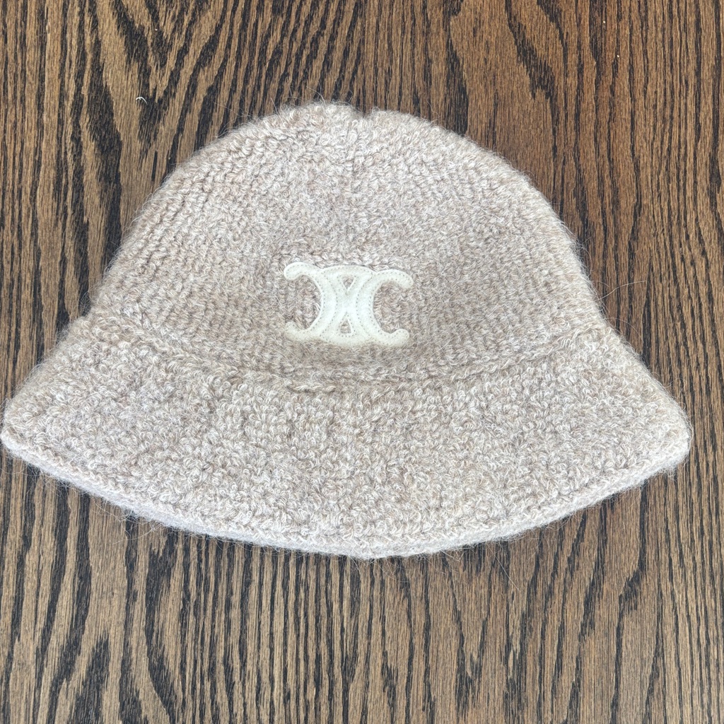 Celine Beige Wool Bucket Hat With White Logo